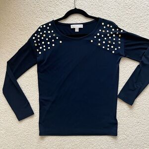Michael Kors Black Long Sleeve Top with Studded Accents